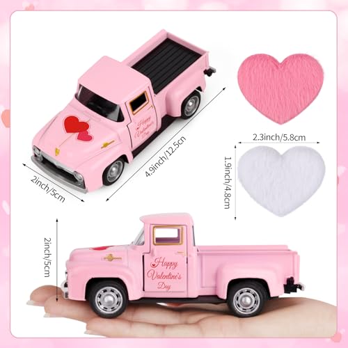 Valentine's Day Mini Pink Metal Pickup Truck with Hearts Decor