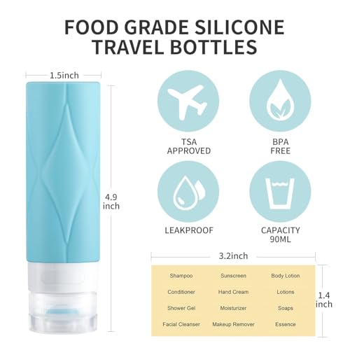 PHOVSUV 5-Pack Leak-Proof TSA Approved Silicone Travel Bottles - 90ml