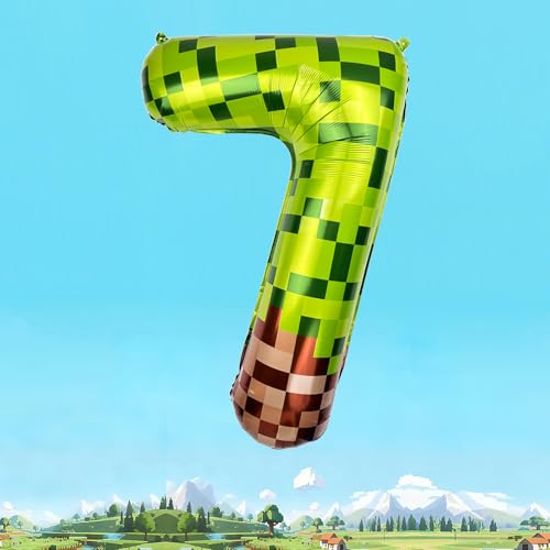 Koxdii 40" Giant Green Pixel Miner Number 7 Foil Balloon for Video Game Party