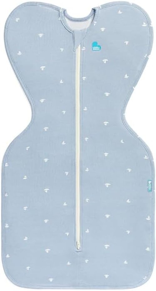 Love to Dream Swaddle Up - Soft Bamboo Fabric Wearable Blanket | Arms Up Design, 1.0 TOG, Medium 8-13 lbs, Boats Mist