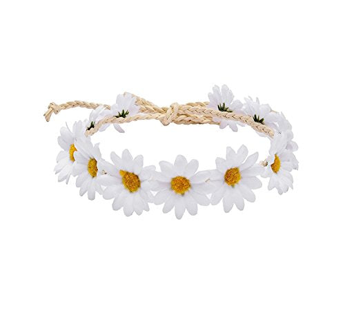 White Boho Sunflower Daisy Flower Crown Bridal Hair Wreath Headpiece