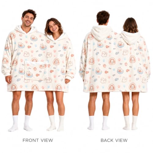 Matching Couples Pajamas Hoodies - Funny Two-Person Onesies in Beige