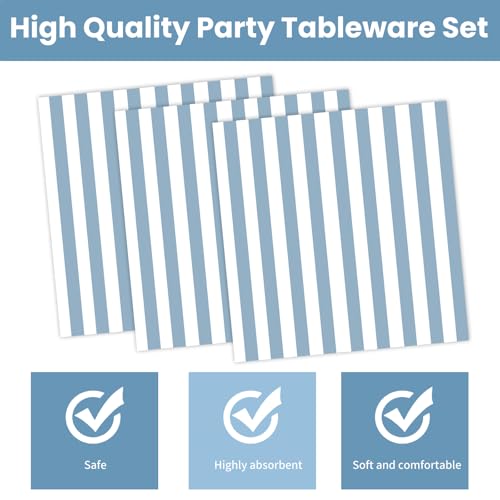50pc Blue Striped Paper Plates and Napkins Set - Scalloped Party Tableware
