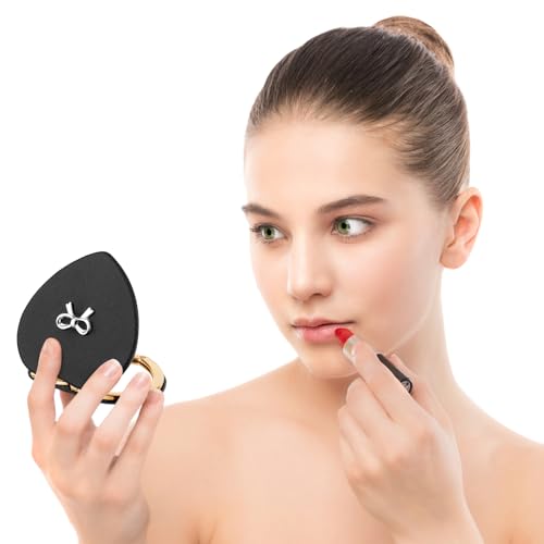 Qianyu Heart Shaped Compact Folding Makeup Mirror - Gold Glitter Pocket Mirror with 1X/2X Magnification