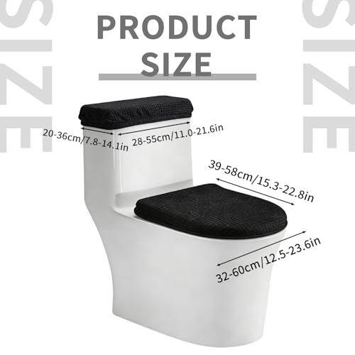 Black Toilet Lid Cover Set - 2-Piece Polyester Bathroom Upgrade