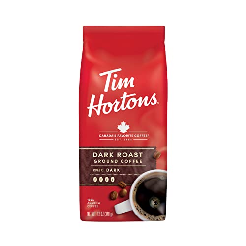 Tim Hortons Dark Roast Ground Coffee, 100% Arabica Beans, 12 Ounce Bag
