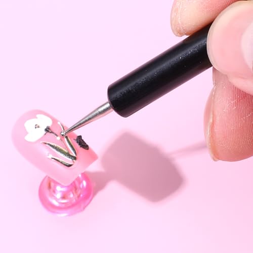 5-Piece Black Nail Art Dotting Tools Double-Ended Acrylic Stylus Pens