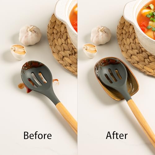 Brown Ceramic Spoon Rest for Kitchen Counter & Stove Top