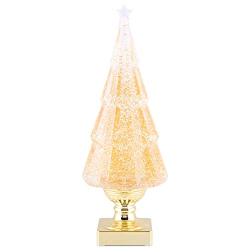 Gold Swirling Glitter Tree - Holiday Decor, 14-Inch Christmas Tree Accent
