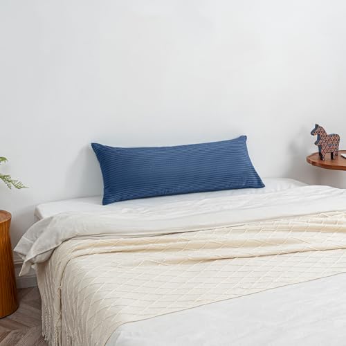 Denim Blue Lumbar Pillow Cover 14x36 Inch Corduroy Cushion