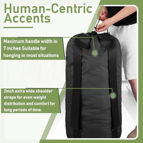 Large Backpack Laundry Bag with Shoulder Straps - Durable Polyester Hamper for College & Travel (Black)