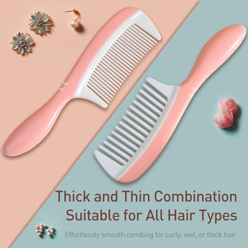 Kootinn Dual-Pack Hair Comb Set Wide and Fine Tooth Pink White