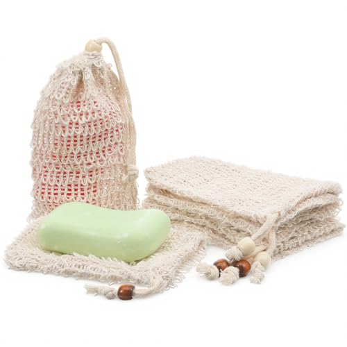 6 Pack Natural Sisal Soap Saver Bag Exfoliating Bar Soap Pouch