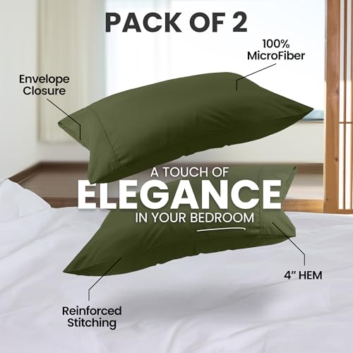 Utopia Bedding Queen Pillow Cases Set of 4 - Soft Microfiber, Olive
