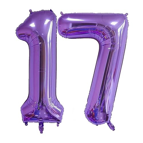 40 Inch Purple Number 17 Foil Balloon for Birthday & Celebrations