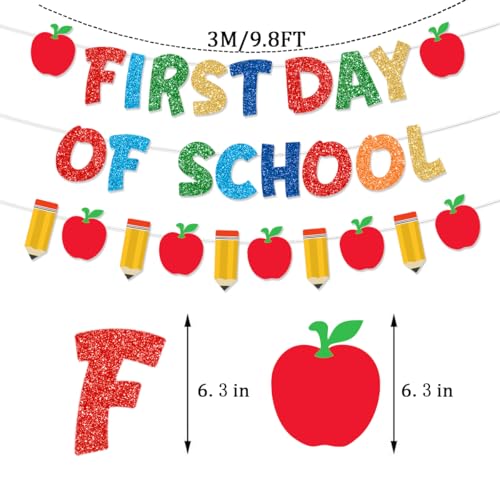 Pre-Strung Happy First Day of School Banner - Glitter Back to School Decor