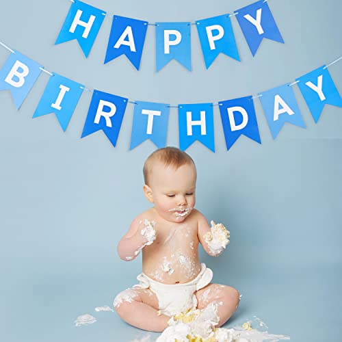Blue Happy Birthday Banner Bunting Decoration for Kids' Parties