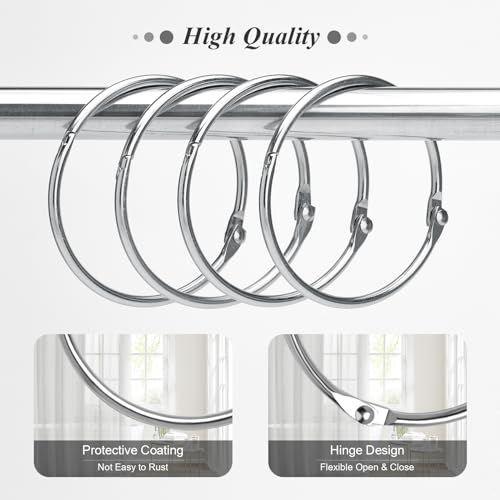 AUTEMOJO Silver Shower Curtain Rings - 16 Anti-Rust Circular Hooks
