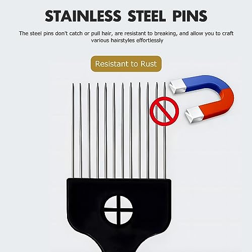 Kootinn 3-Piece Stainless Steel Afro Hair Pick Set with Fist Handle