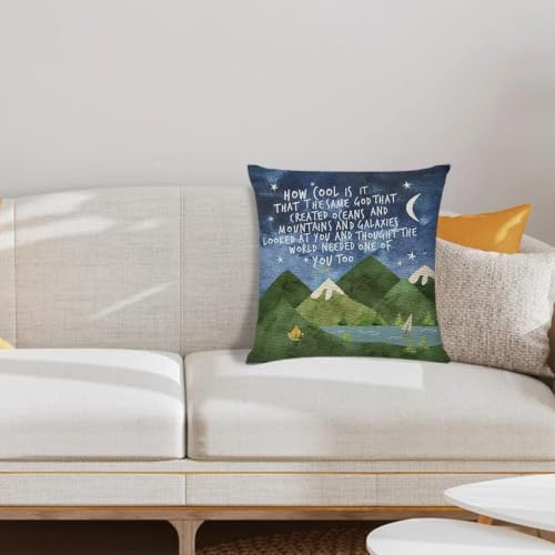 Mountains Throw Pillow Cover - Inspiring God Quote, 18x18