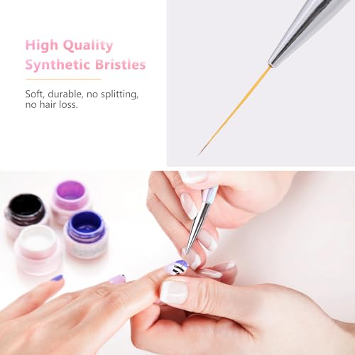 TEOYALL 5Pcs Nail Art Liner Brushes Set, Fine Detail Gel Polish Brushes