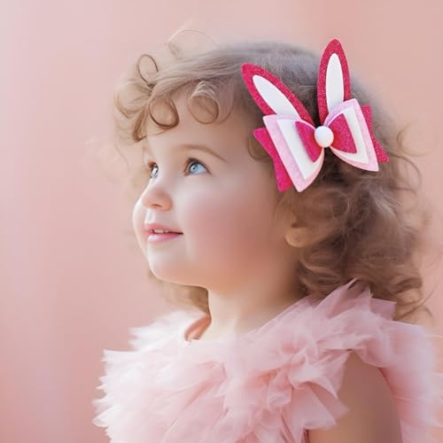 Winthrop 4 Pcs Easter Hair Clips Glitter Rabbit Bow Hair Barrettes for Women and Girls