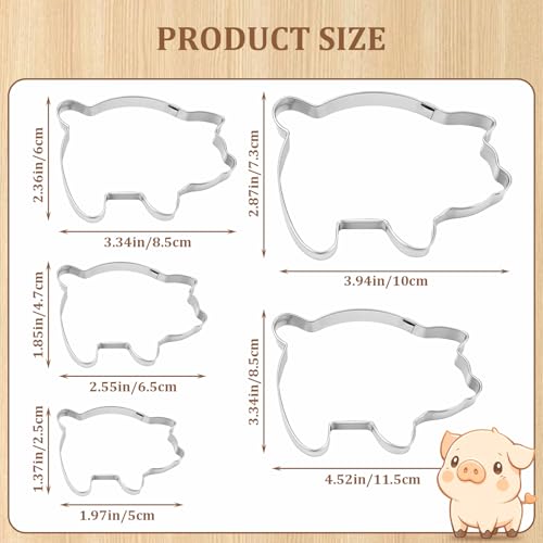 5-Piece Pig Cookie Cutter Set - Stainless Steel for Baking