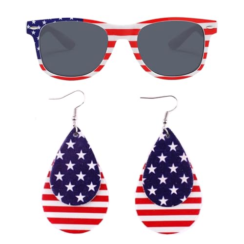 4th of July Outfits for Women American Flag Kimono Cover-Up Tops with Fourth of July Earrings Sunglasses Flag Accessories
