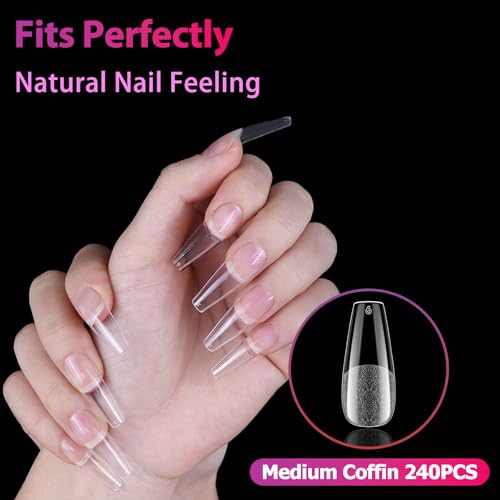 Ditran 240Pcs Soft Gel False Nail Tips Long Almond Semi-Matte