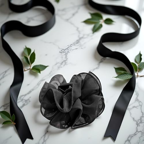 ZLmoue Large Black Chiffon Fabric Rose Flower Hair Claw Clip