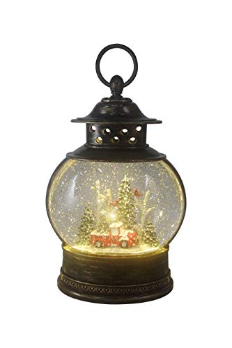 Christmas Light-Up Snow Globe Lantern with Red Truck and Trees - Holiday Decor