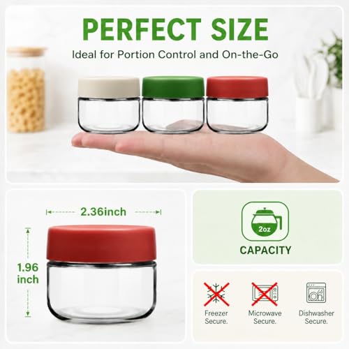 EONJOE 2 oz Glass Salad Dressing Containers with Lids - 6 Pack