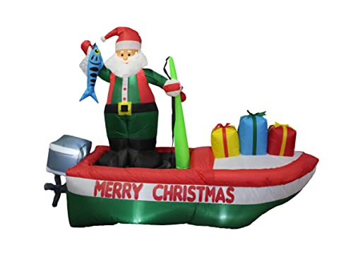8 Foot Inflatable Santa Claus on a Fishing Boat Outdoor Holiday Decor