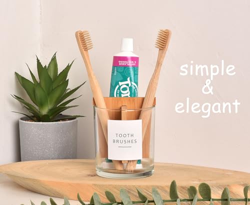 Glass Toothbrush Holder with Bamboo Divider - 3 Compartment Organizer