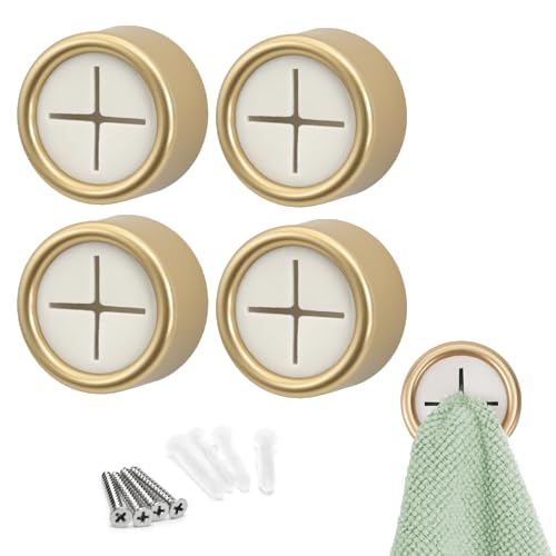 Brushed Gold Adhesive Towel Hooks - 4 Pack for Kitchen & Bathroom