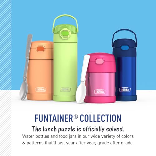 THERMOS FUNTAINER 16 Ounce Stainless Steel Vacuum Insulated Bottle with Wide Spout Lid, JURASSIC WORLD