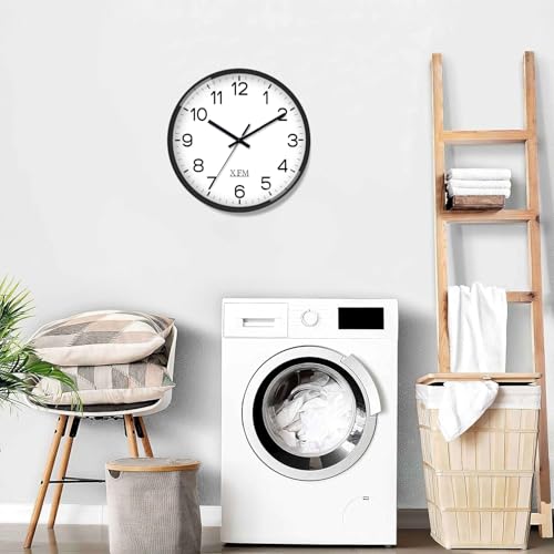 XFM 8 Inch Black Modern Wall Clock - Battery Operated, Silent