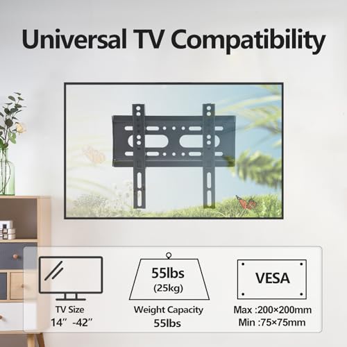 GLWIXY Fixed TV Wall Mount for 14-42 Inch Flat & Curved TVs Up to 55lbs