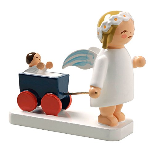 Handpainted Wooden Snowflake Angel Figurine with Wagon - German Holiday Decor