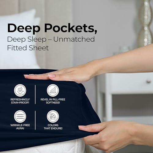 Utopia Bedding Twin Fitted Sheet - Ultra Soft Microfiber, Navy, 15" Deep