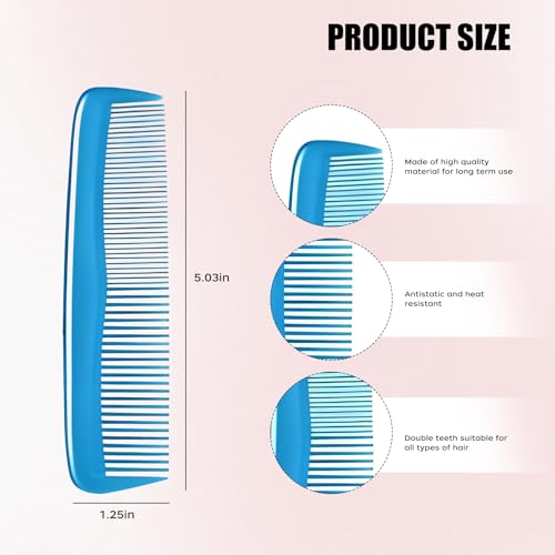 Hession 3 Pack Colorful Pocket Hair Combs Fine and Wide Tooth Plastic Combs
