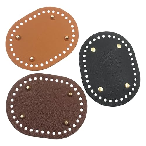 PU Leather Purse Bottom Shaper 3-Pack, 140x110mm Oval Crochet Bag Base with Pre-Punched Holes