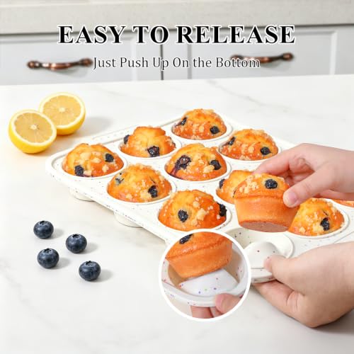 Vinino Silicone Muffin Pan - Nonstick, BPA-Free, 12-Cup Tray