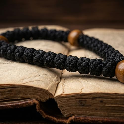 Orthodox Prayer Rope Bracelet with 33 Knot Beads & Cross Charm