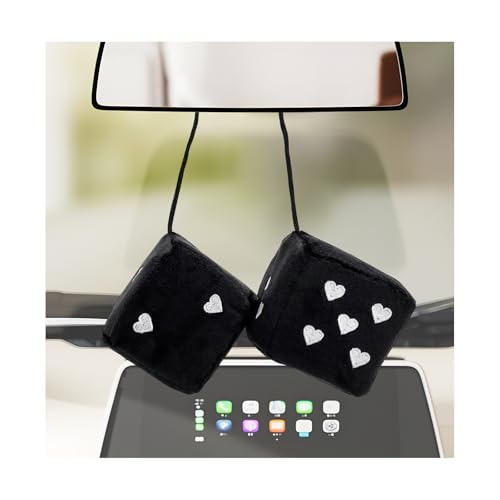 Fuzzy Plush Dice Car Mirror Ornament - 3 Inch Heart Pattern