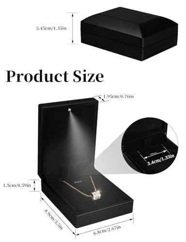 Hatori LED Necklace Gift Box, Black Velvet Jewelry Display Case