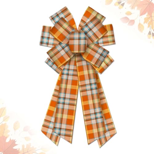 Large Fall Wreath Bow - Plaid Design - Thanksgiving Farmhouse Decor