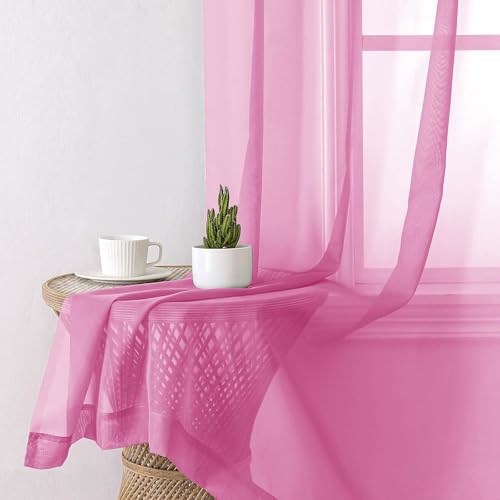 Lecloud Hot Pink Sheer Curtains, 42" x 84" Voile Drapes (2 Panels)