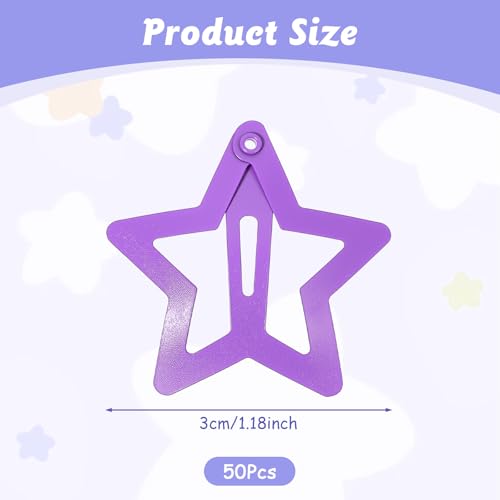 LIQWEI 50 Pcs Star Hair Clips - Colorful Metal Non-Slip Snap Barrettes for Women and Girls