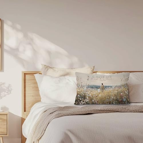 Jesus and Girl Christian Throw Pillow Cover 12x20 - Flannelette Decor